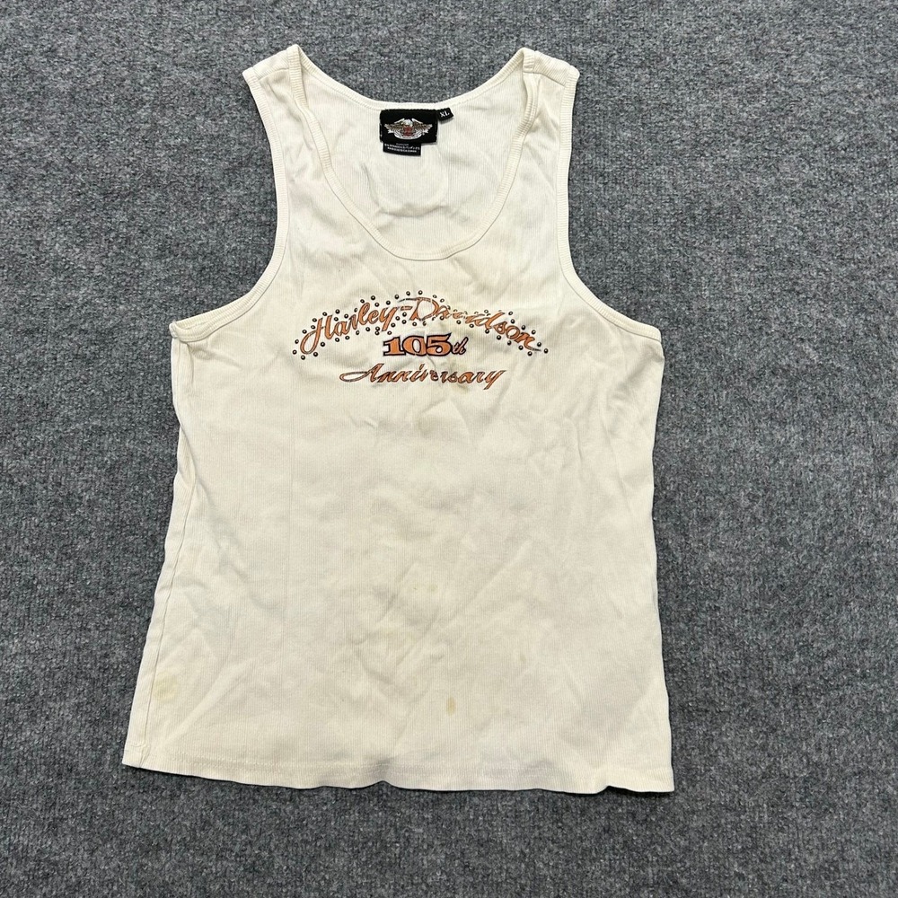 Harley-Davidson Tank Top Womens XL Cream 105th Anniversary Studded Ribbed USA